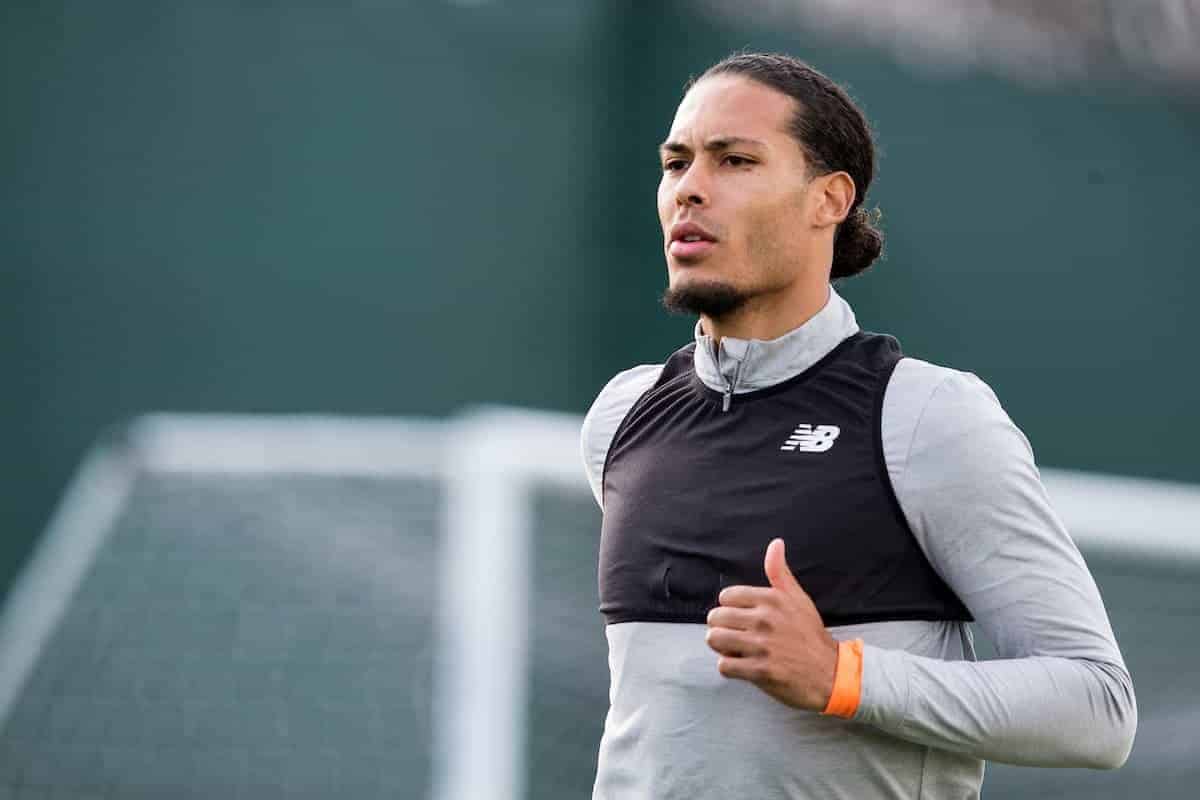 LIVERPOOL, ENGLAND - Tuesday, April 3, 2018: Liverpool's Virgil van Dijk during a training session at Melwood Training Ground ahead of the UEFA Champions League Quarter-Final 1st Leg match between Liverpool FC and Manchester City FC. (Pic by Paul Greenwood/Propaganda)