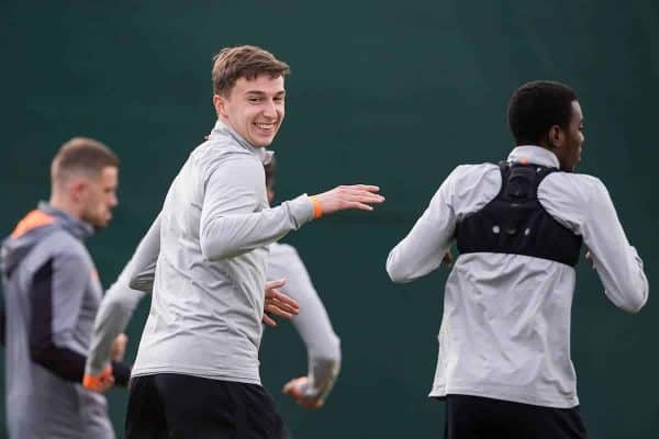 LIVERPOOL, ENGLAND - Tuesday, April 3, 2018: Liverpool's Conor Masterson during a training session at Melwood Training Ground ahead of the UEFA Champions League Quarter-Final 1st Leg match between Liverpool FC and Manchester City FC. (Pic by Paul Greenwood/Propaganda)