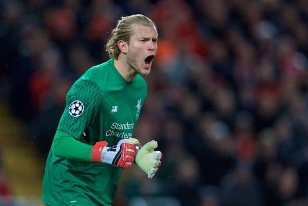 LIVERPOOL, ENGLAND - Wednesday, April 4, 2018: Liverpool's goalkeeper Loris Karius during the UEFA Champions League Quarter-Final 1st Leg match between Liverpool FC and Manchester City FC at Anfield. (Pic by David Rawcliffe/Propaganda)