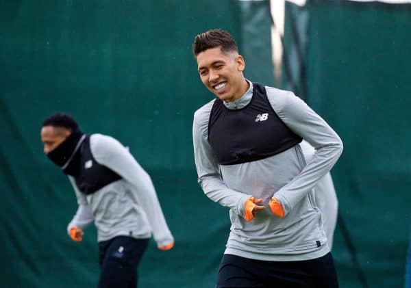 LIVERPOOL, ENGLAND - Monday, April 9, 2018: Liverpool's Roberto Firmino during a training session at Melwood Training Ground ahead of the UEFA Champions League Quarter-Final 2nd Leg match between Manchester City FC and Liverpool FC. (Pic by David Rawcliffe/Propaganda)