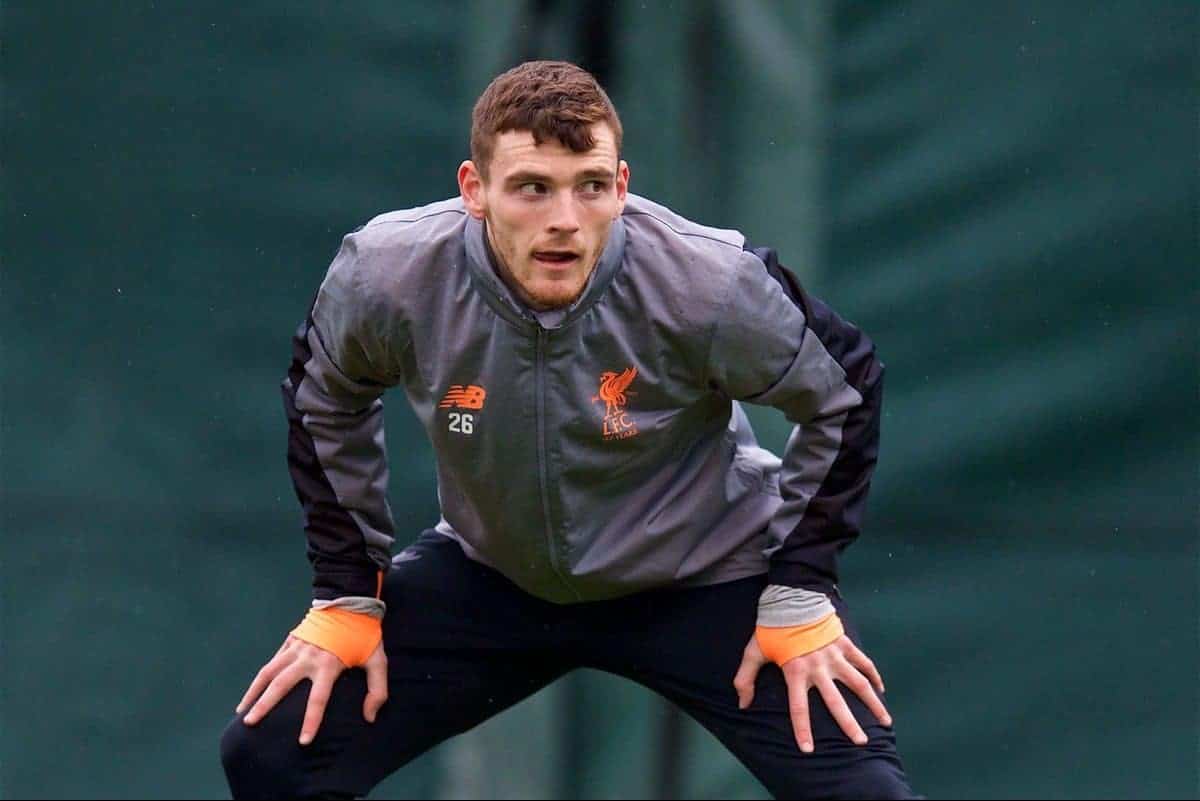 LIVERPOOL, ENGLAND - Monday, April 9, 2018: Liverpool's Andy Robertson during a training session at Melwood Training Ground ahead of the UEFA Champions League Quarter-Final 2nd Leg match between Manchester City FC and Liverpool FC. (Pic by David Rawcliffe/Propaganda)