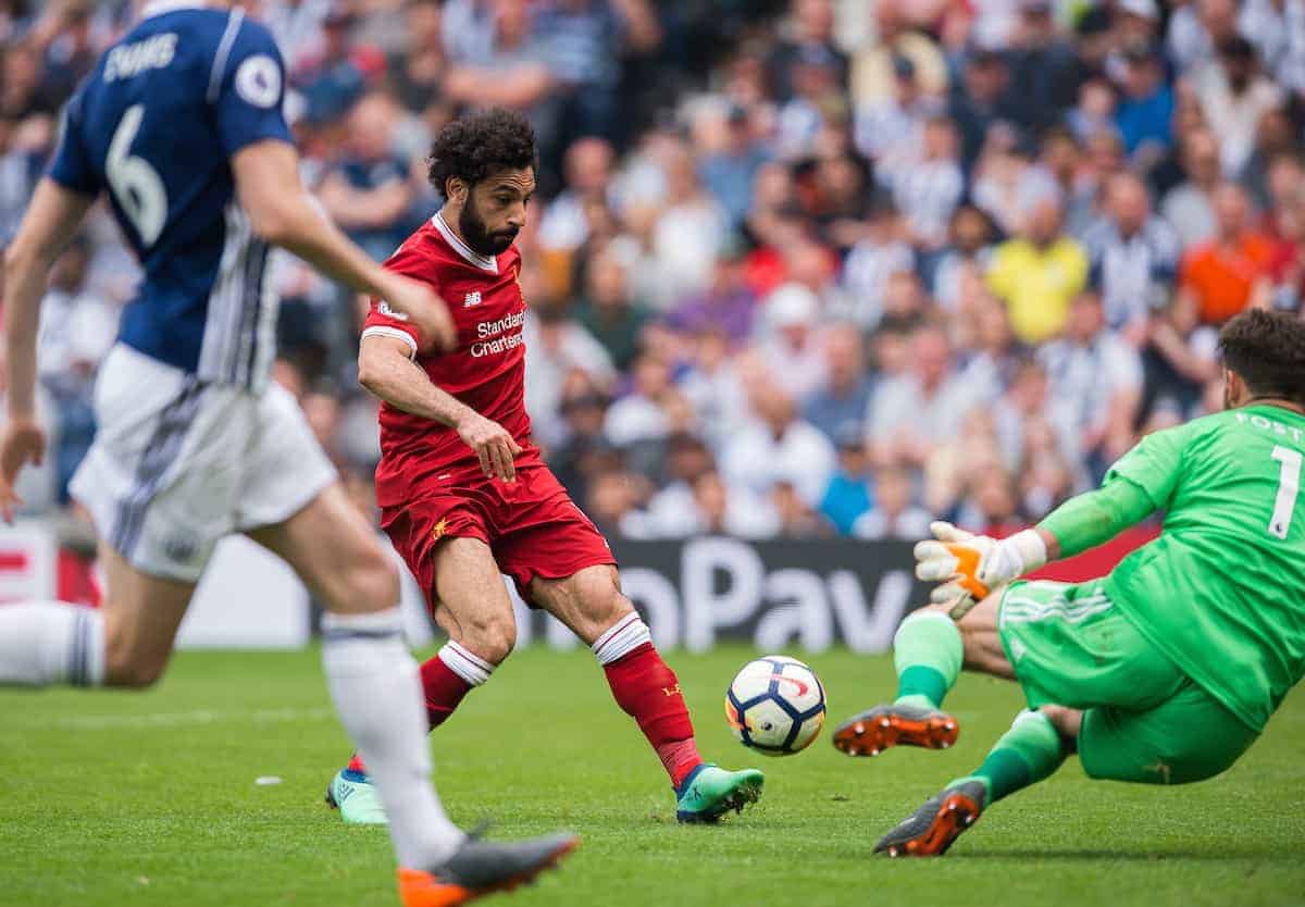 WEST BROMWICH, ENGLAND - Saturday, April 21, 2018: Liverpool?s Mohamed Salah scores the second goal during the FA Premier League match between West Bromwich Albion FC and Liverpool FC at the Hawthorns. (Pic by Peter Powell/Propaganda)