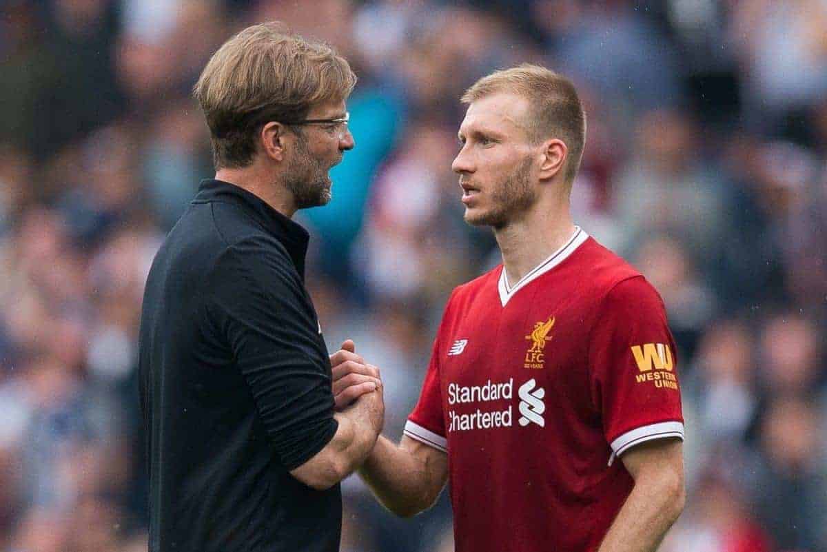 WEST BROMWICH, ENGLAND - Saturday, April 21, 2018: Liverpoolís manager Jurgen Klopp reacts with Liverpoolís Ragnar Klavan after the FA Premier League match between West Bromwich Albion FC and Liverpool FC at the Hawthorns. (Pic by Peter Powell/Propaganda)