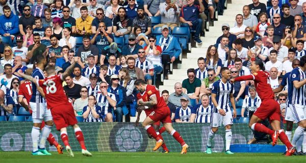 WEST BROMWICH, ENGLAND - Saturday, April 21, 2018: Liverpool's Danny Ings celebrates scoring the first goal during the FA Premier League match between West Bromwich Albion FC and Liverpool FC at the Hawthorns. (Pic by David Rawcliffe/Propaganda)