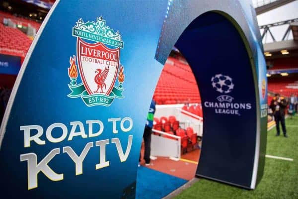 LIVERPOOL, ENGLAND - Tuesday, April 24, 2018: Champions League branding before the UEFA Champions League Semi-Final 1st Leg match between Liverpool FC and AS Roma at Anfield. (Pic by David Rawcliffe/Propaganda)