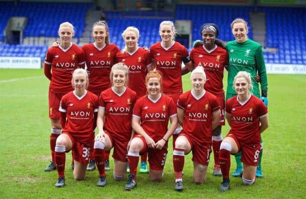 BIRKENHEAD, ENGLAND - Sunday, April 29, 2018: Liverpool players line-up for a team group photograph before the FA Women's Super League 1 match between Liverpool FC Ladies and Everton FC Ladies at Prenton Park. (Pic by David Rawcliffe/Propaganda)