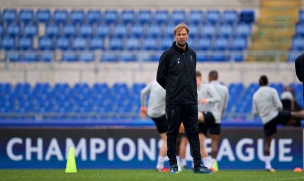 ROME, ITALY - Tuesday, May 1, 2018: Liverpool's manager Jürgen Klopp during a training session at the Stadio Olimpico ahead of the UEFA Champions League Semi-Final 2nd Leg match between AS Roma and Liverpool FC. Liverpool lead 5-2 from the 1st Leg. (Pic by David Rawcliffe/Propaganda)