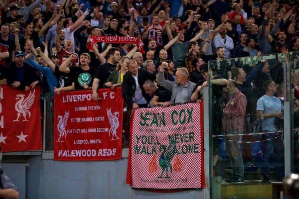 ROME, ITALY - Wednesday, May 2, 2018: Liverpool supporters before the UEFA Champions League Semi-Final 2nd Leg match between AS Roma and Liverpool FC at the Stadio Olimpico. (Pic by David Rawcliffe/Propaganda)