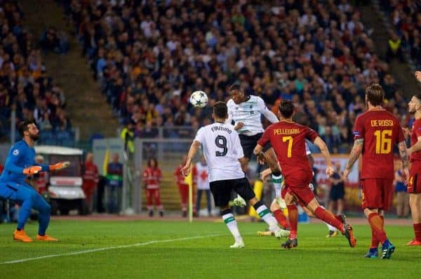 ROME, ITALY - Wednesday, May 2, 2018: Liverpool's Georginio Wijnaldum scores the second goal during the UEFA Champions League Semi-Final 2nd Leg match between AS Roma and Liverpool FC at the Stadio Olimpico. (Pic by David Rawcliffe/Propaganda)