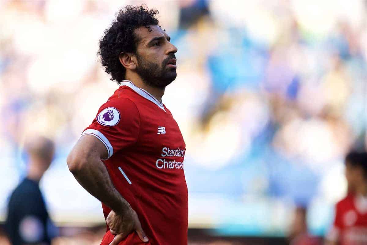 LONDON, ENGLAND - Sunday, May 6, 2018: Liverpool's Mohamed Salah looks dejected as his side lose 1-0 to Chelsea during the FA Premier League match between Chelsea FC and Liverpool FC at Stamford Bridge. (Pic by David Rawcliffe/Propaganda)