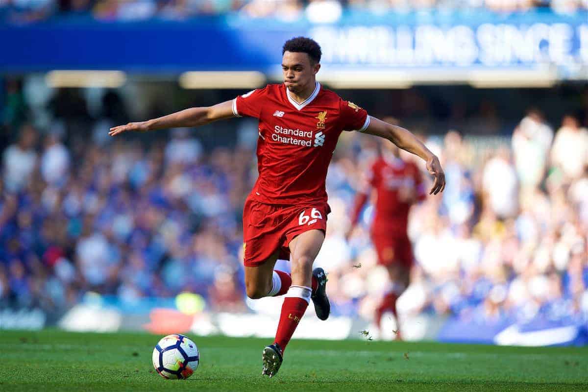 LONDON, ENGLAND - Sunday, May 6, 2018: Liverpool's Trent Alexander-Arnold during the FA Premier League match between Chelsea FC and Liverpool FC at Stamford Bridge. (Pic by David Rawcliffe/Propaganda)