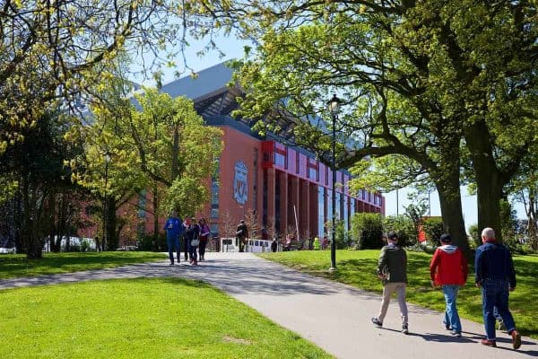 LIVERPOOL, ENGLAND - Sunday, May 13, 2018: Spring blooms in Stanley Park with Anfield's new Main Stand in the background pictured before the FA Premier League match between Liverpool FC and Brighton & Hove Albion FC at Anfield. (Pic by David Rawcliffe/Propaganda)