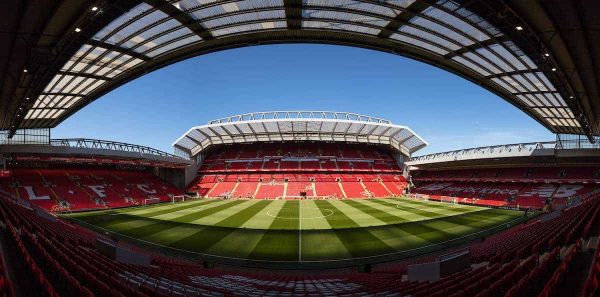 LIVERPOOL, ENGLAND - Sunday, May 13, 2018: A general view of Anfield and the club's recently rebuilt Main Stand pictured before the FA Premier League match between Liverpool FC and Brighton & Hove Albion FC at Anfield. (Pic by David Rawcliffe/Propaganda)