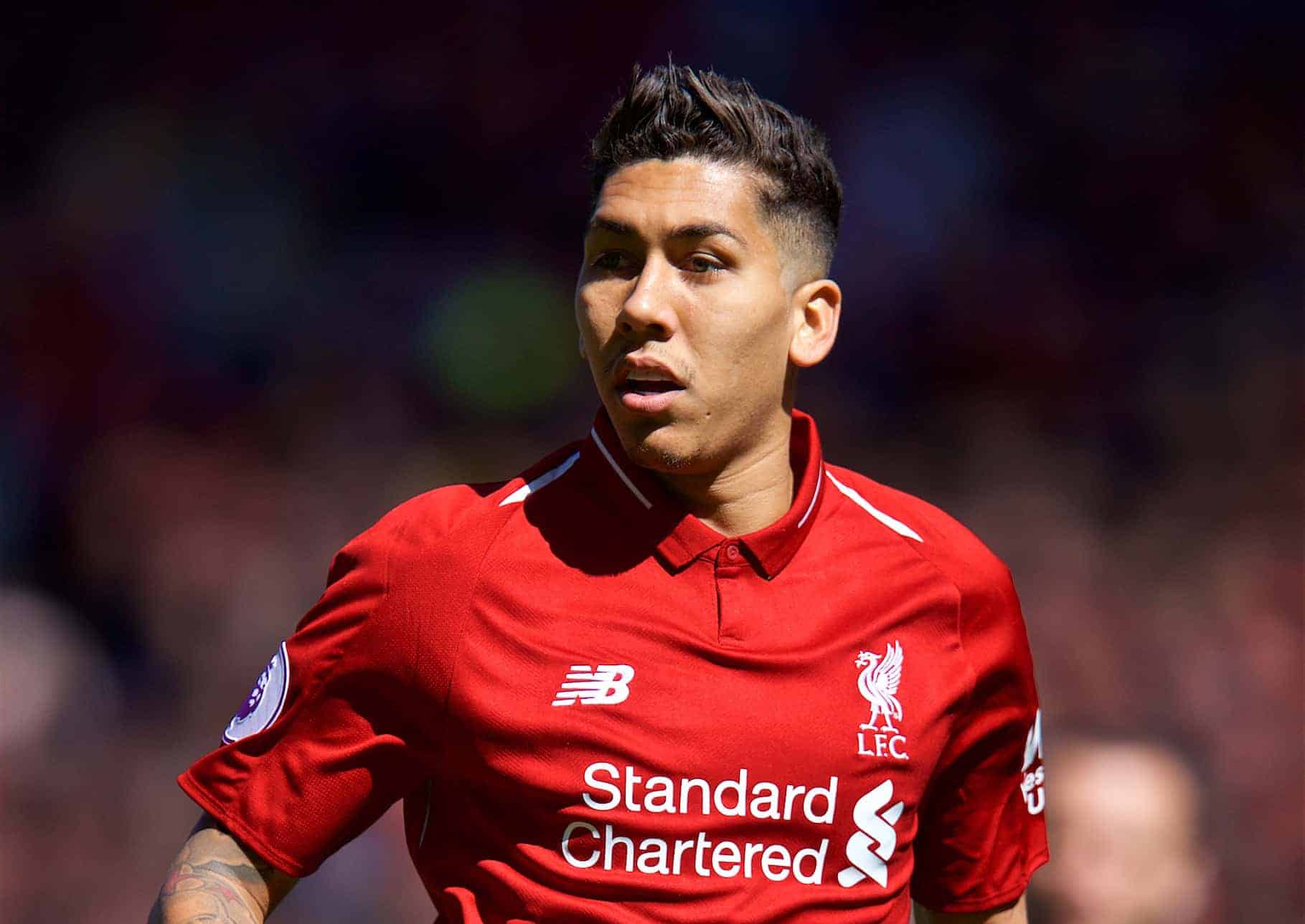 LIVERPOOL, ENGLAND - Sunday, May 13, 2018: Liverpool's Roberto Firmino during the FA Premier League match between Liverpool FC and Brighton & Hove Albion FC at Anfield. (Pic by David Rawcliffe/Propaganda)