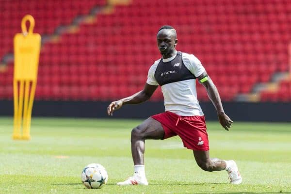 LIVERPOOL, ENGLAND - Monday, May 21, 2018: Liverpool's Sadio Mane during a training session at Anfield ahead of the UEFA Champions League Final match between Real Madrid CF and Liverpool FC. (Pic by Paul Greenwood/Propaganda)