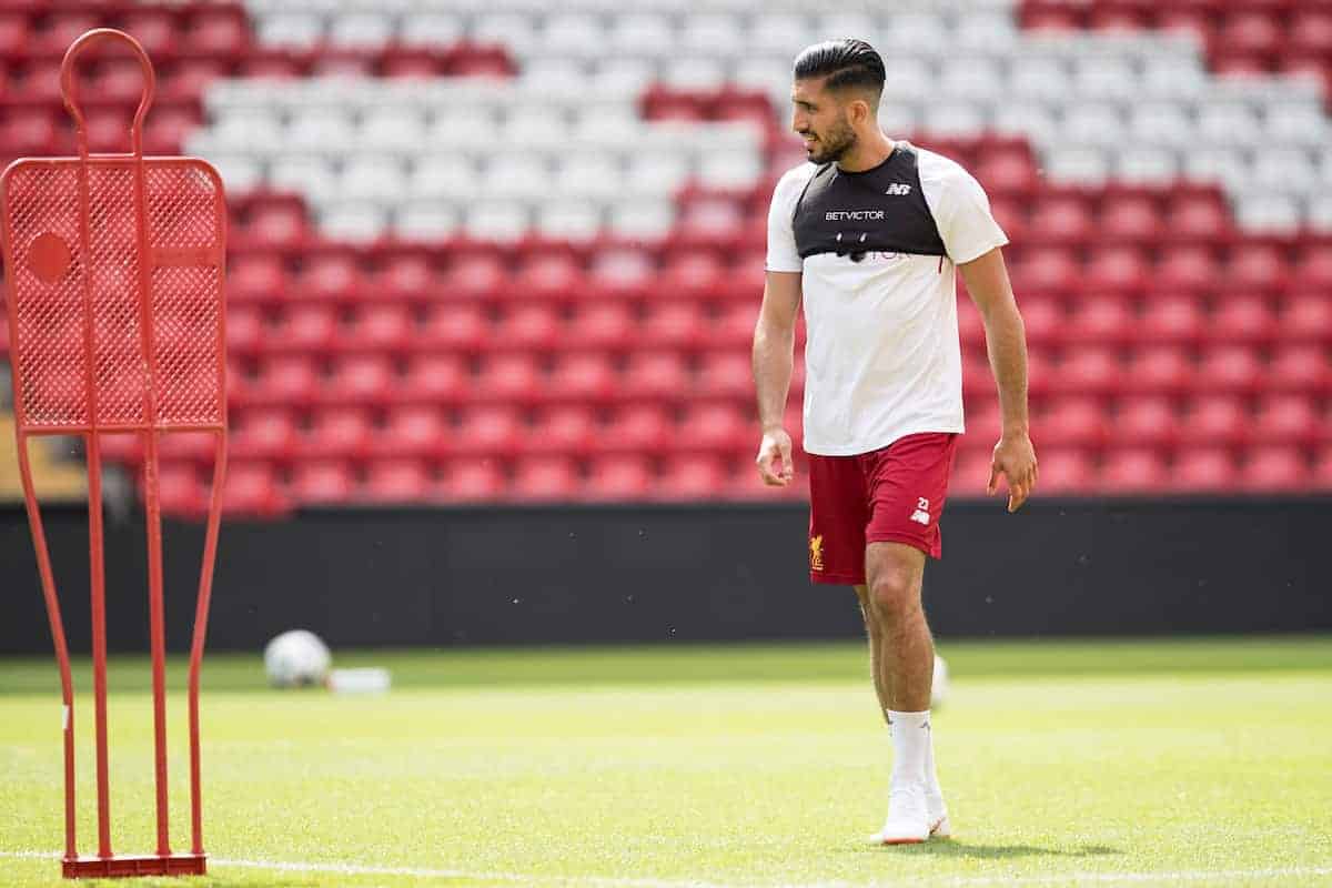 LIVERPOOL, ENGLAND - Monday, May 21, 2018: Liverpool's Emre Can during a training session at Anfield ahead of the UEFA Champions League Final match between Real Madrid CF and Liverpool FC. (Pic by Paul Greenwood/Propaganda)