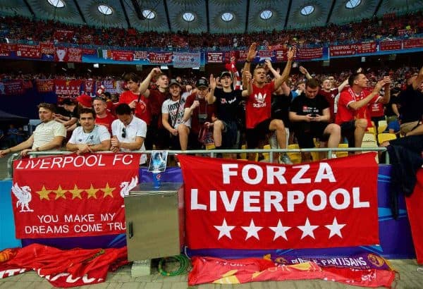 KIEV, UKRAINE - Saturday, May 26, 2018: Liverpool supporters during the UEFA Champions League Final match between Real Madrid CF and Liverpool FC at the NSC Olimpiyskiy. (Pic by Peter Powell/Propaganda)