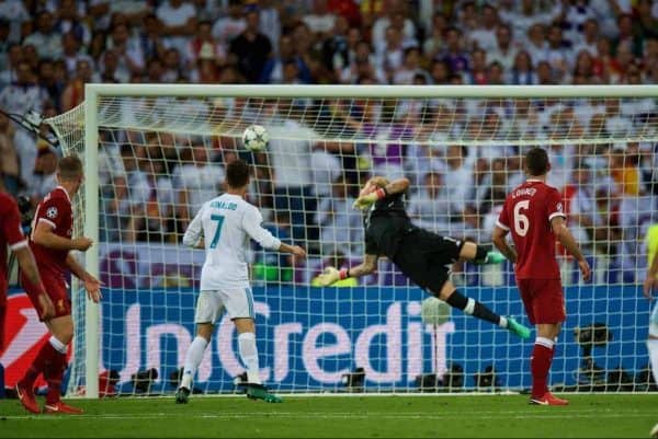 KIEV, UKRAINE - Saturday, May 26, 2018: Liverpool's goalkeeper Loris Karius is beaten as Real Madrid's Gareth Bale scores the second goal during the UEFA Champions League Final match between Real Madrid CF and Liverpool FC at the NSC Olimpiyskiy. (Pic by Peter Powell/Propaganda)