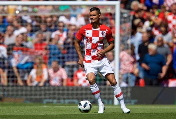 LIVERPOOL, ENGLAND - Sunday, June 3, 2018: Croatia and Liverpool defender Dejan Lovren during an international friendly between Brazil and Croatia at Anfield. (Pic by David Rawcliffe/Propaganda)