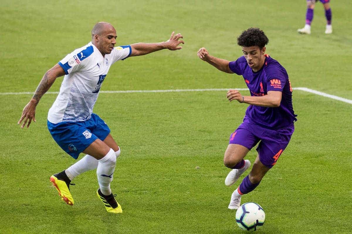 BIRKENHEAD, ENGLAND - Tuesday, July 10, 2018: Liverpool's Curtis Jones during a preseason friendly match between Tranmere Rovers FC and Liverpool FC at Prenton Park. (Pic by Paul Greenwood/Propaganda)