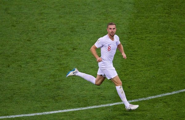 MOSCOW, RUSSIA - Wednesday, July 11, 2018: England's Jordan Henderson during the FIFA World Cup Russia 2018 Semi-Final match between Croatia and England at the Luzhniki Stadium. (Pic by David Rawcliffe/Propaganda)