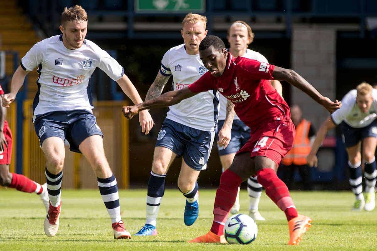 BURY, ENGLAND - Saturday, July 14, 2018: Liverpool's Rafael Camacho shoots at goal during a preseason friendly match between Bury FC and Liverpool FC at Gigg Lane. (Pic by Paul Greenwood/Propaganda)