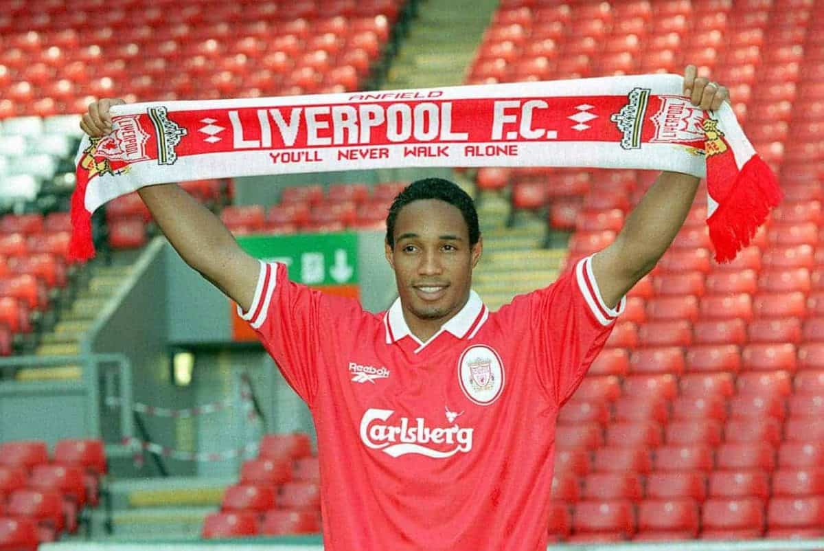 Paul Ince, poses for the media in his new colours, at Anfield today (Tuesday), after completing a  4.2 million switch to Liverpool. Ince, 29, warned he will make his former club Manchester United pay the ultimate price for their lack of interest in resigning him. Photo by Dave Kendall/PA.Watch for PA Story