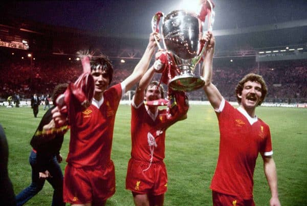 Alan Hansen, Kenny Dalglish and Graeme Souness celebrate with the cup, 1978 (Picture by Peter Robinson EMPICS Sport)