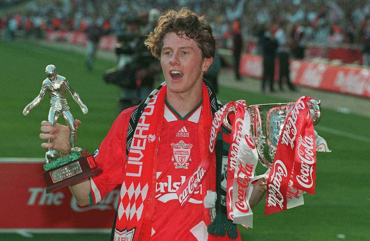 Coca Cola Cup Final. Liverpool v Bolton. Steve McManaman with the trophy (Picture by Tony Marshall EMPICS Sport)