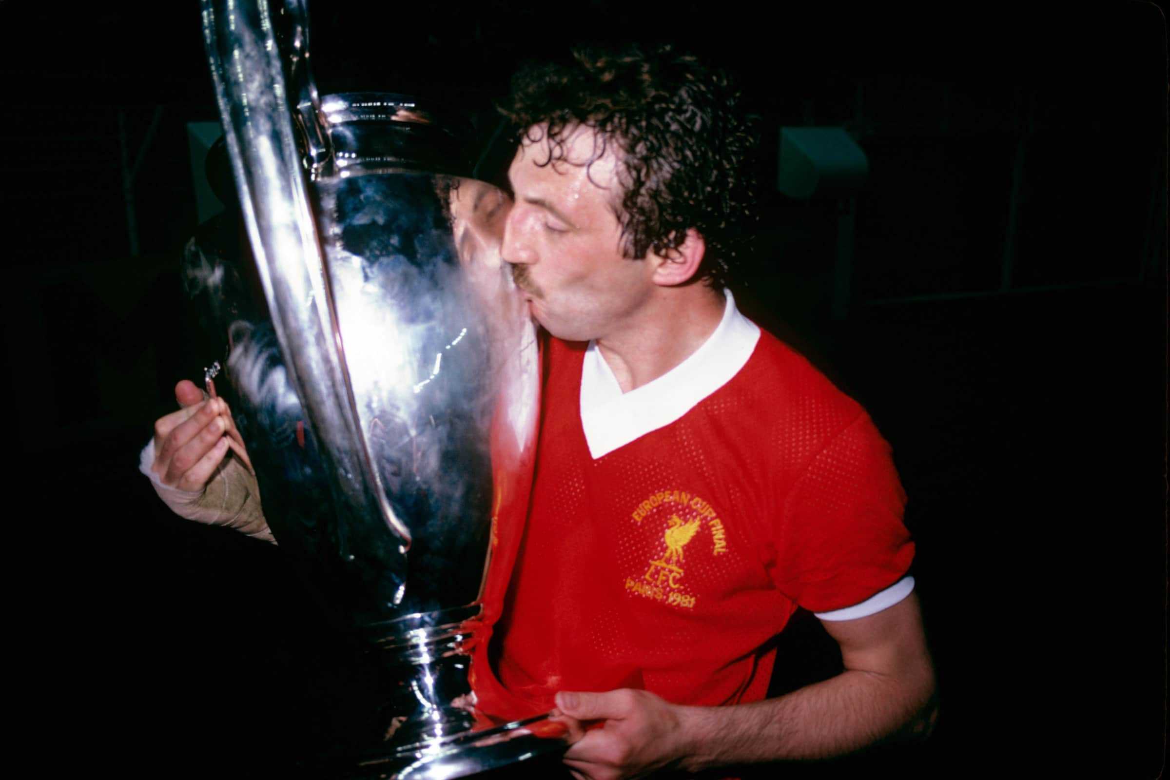 Liverpool's winning goalscorer Alan Kennedy celebrates with the European Cup