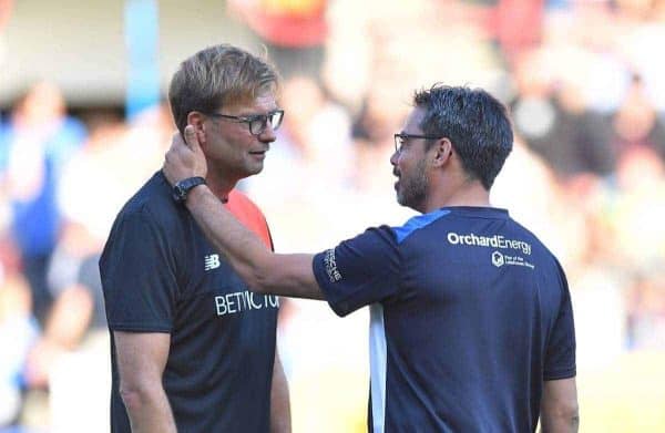 Liverpool’s Manager Jurgen Klopp and Huddersfield Town's Manager David Wagner greet each other before the pre-season friendly match at John Smith's Stadium, Huddersfield. PRESS ASSOCIATION Photo. Picture date: Wednesday July 20, 2016. See PA story SOCCER Huddersfield. Photo credit should read: Dave Howarth/PA Wire.