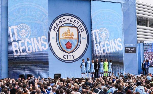 Manchester City manager Pep Guardiola is unveiled to fans at the Etihad Stadium, Manchester