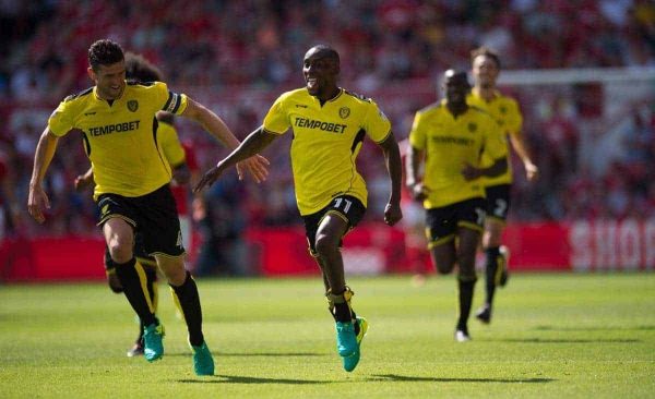 Burton Albion’s Lloyd Dyer (right) celebrates scoring his team's second goal during the Sky Bet Championship match at the City Ground, Nottingham. PRESS ASSOCIATION Photo. Picture date: Saturday August 6, 2016. See PA story SOCCER Forest. Photo credit should read: Jon Buckle/PA Wire. RESTRICTIONS: EDITORIAL USE ONLY No use with unauthorised audio, video, data, fixture lists, club/league logos or "live" services. Online in-match use limited to 75 images, no video emulation. No use in betting, games or single club/league/player publications.