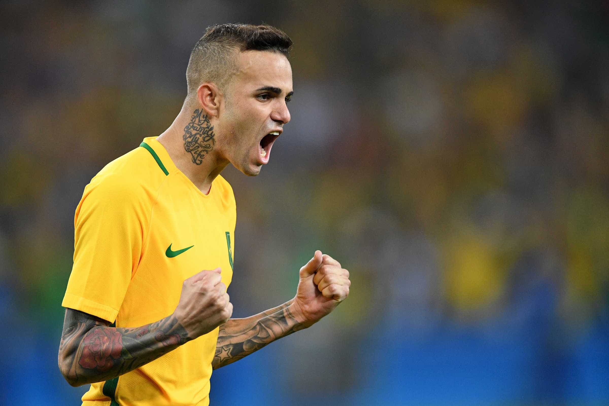 Luan reacts after converting the second penalty of the penalty shoot-out during the Men's soccer Gold Medal Match between Brazil and Germany during the Rio 2016 Olympic Games at the Maracana in Rio de Janeiro, Brazil, 20 August 2016. Photo: Soeren Stache/dpa