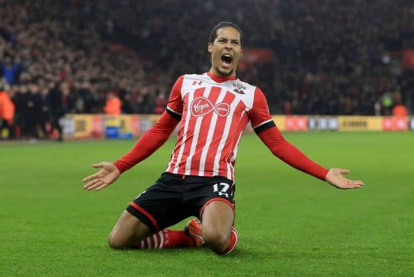 Southampton's Virgil van Dijk celebrates scoring his side's first goal of the game during the Premier League match at St Mary's, Southampton.