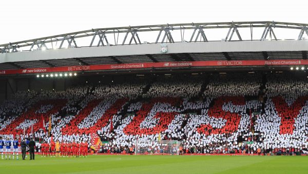 Liverpool fans pay their resepects to former club captain and boot room icon Ronnie 'Bugsy' Moran before the Premier League match at Anfield, Liverpool.