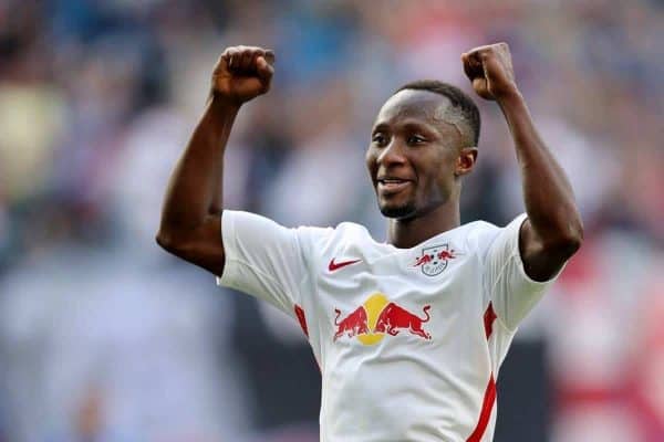 Leipzig's Naby Deco Keita celebrates the 4:0 goal during the Bundesliga soccer match between RB Leipzig and Darmstadt 98 at the Red Bull Arena in Leipzig, Germany, 1 April 2017. (EMBARGO CONDITIONS - ATTENTION: Due to the accreditation guidlines, the DFL only permits the publication and utilisation of up to 15 pictures per match on the internet and in online media during the match.) Photo: Jan Woitas/dpa-Zentralbild/dpa