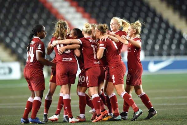 Liverpool Ladies Natasha Harding celebrates scoring her side's first goal during the FA Women's Super League match at the Select Security Stadium, Widnes.