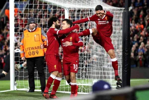 Liverpool's Philippe Coutinho celebrates scoring his side's fifth goal of the game, Firmino celebrates (PA Images)