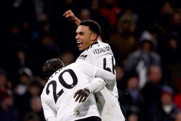 Liverpool's Sadio Mane (obscured) celebrates scoring his side's first goal of the game with team-mates Liverpool's Trent Alexander-Arnold (right) and Liverpool's Adam Lallana (left) during the Premier League match at Turf Moor, Burnley. PRESS ASSOCIATION Photo. Picture date: Monday January 1, 2018. See PA story SOCCER Burnley. Photo credit should read: Martin Rickett/PA Wire. RESTRICTIONS: EDITORIAL USE ONLY No use with unauthorised audio, video, data, fixture lists, club/league logos or "live" services. Online in-match use limited to 75 images, no video emulation. No use in betting, games or single club/league/player publications.