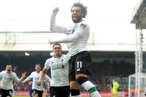 Liverpool's Mohamed Salah celebrates scoring his side's second goal of the game during the Premier League match at Selhurst Park, London. ( Adam Davy/PA Wire/PA Images)