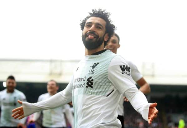 Liverpool's Mohamed Salah celebrates scoring his side's second goal of the game during the Premier League match at Selhurst Park, London. ( Adam Davy/PA Wire/PA Images)