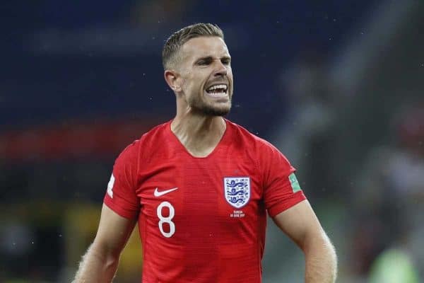 Jordan Henderson of England during the FIFA World Cup 2018 Group G match at the Volgograd Arena, Volgograd. Picture date 18th June 2018. Picture credit should read: David Klein/Sportimage via PA Images