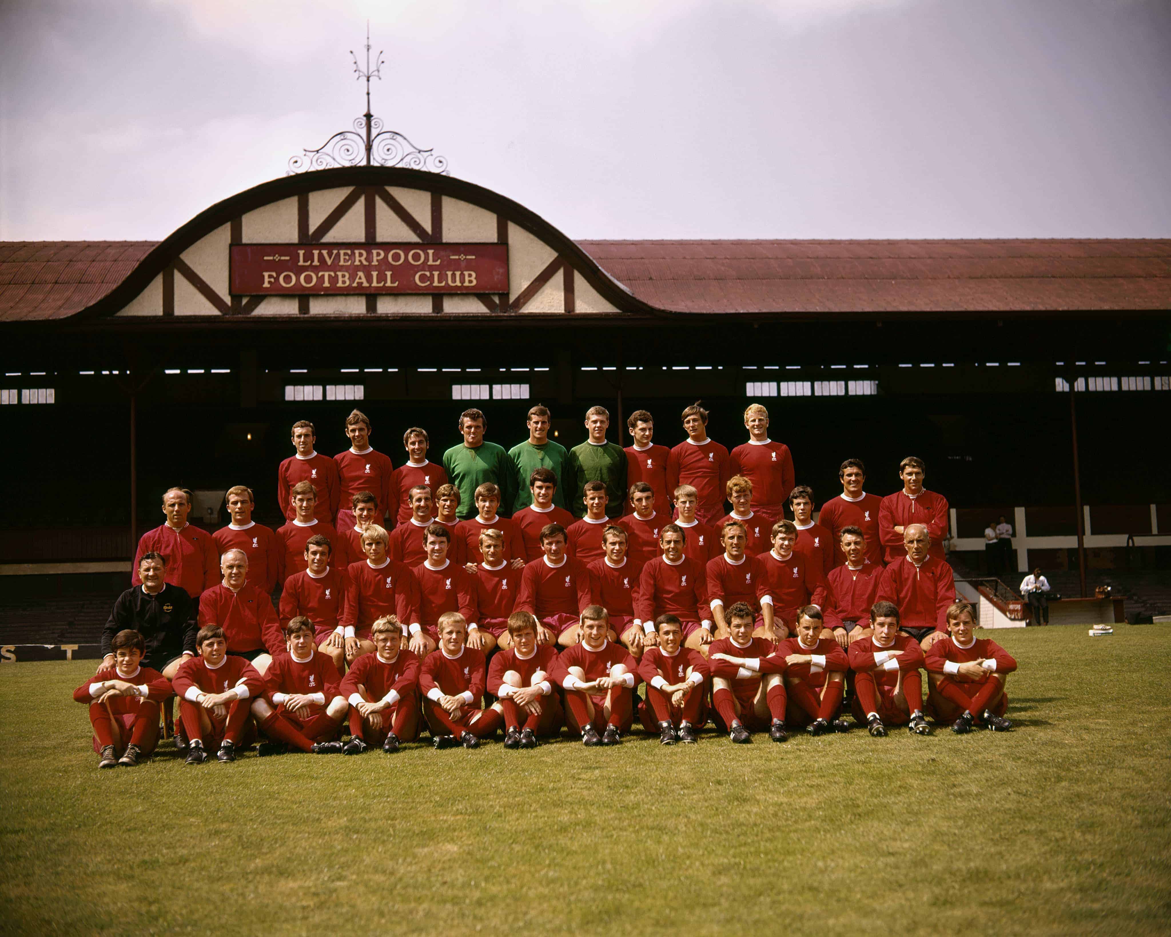 Liverpool squad 1969-70: (back row, l-r) Geoff Strong, Gerry Byrne, Chris Lawler, Tommy Lawrence, Ray Clemence, Larry Lloyd, Ian Ross, Alec Lindsay; (front row, l-r) Ian Callaghan, Alun Evans, Roger Hunt, Tommy Smith, Ron Yeats, Emlyn Hughes, Ian St John, Peter Thompson, Bobby Graham (Picture by PA Photos PA Archive/PA Images)