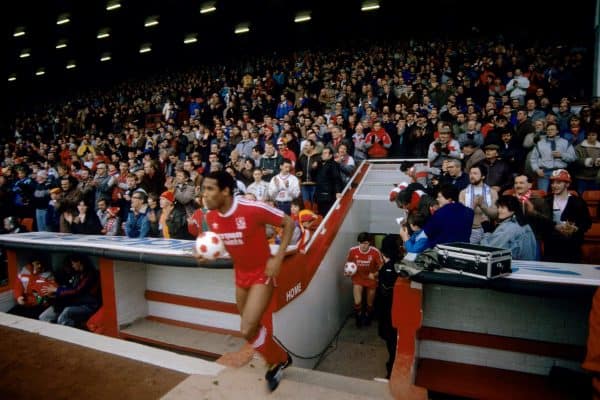 Liverpool's John Barnes emerges from the Anfield tunnel, 1987