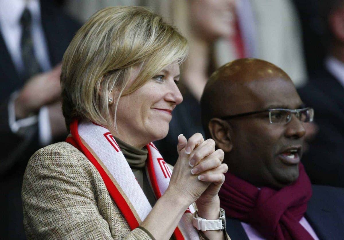 PCP Capital Partners senior partner Amanda Staveley is seen before Liverpool's English Premier League soccer match against Arsenal at Anfield Stadium, Liverpool, England, Tuesday April 21, 2009. (AP Photo/Paul Thomas)