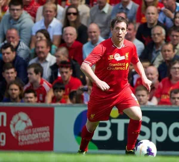 LIVERPOOL, ENGLAND - Saturday, August 3, 2013: Liverpool's Robbie Fowler in action against Olympiakos CFP during a preseason friendly match at Anfield. (Pic by David Rawcliffe/Propaganda)