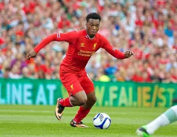 DUBLIN, REPUBLIC OF IRELAND - Saturday, August 10, 2013: Liverpool's Daniel Sturridge in action against Glasgow Celtic during a preseason friendly match at the Aviva Stadium. (Pic by David Rawcliffe/Propaganda)