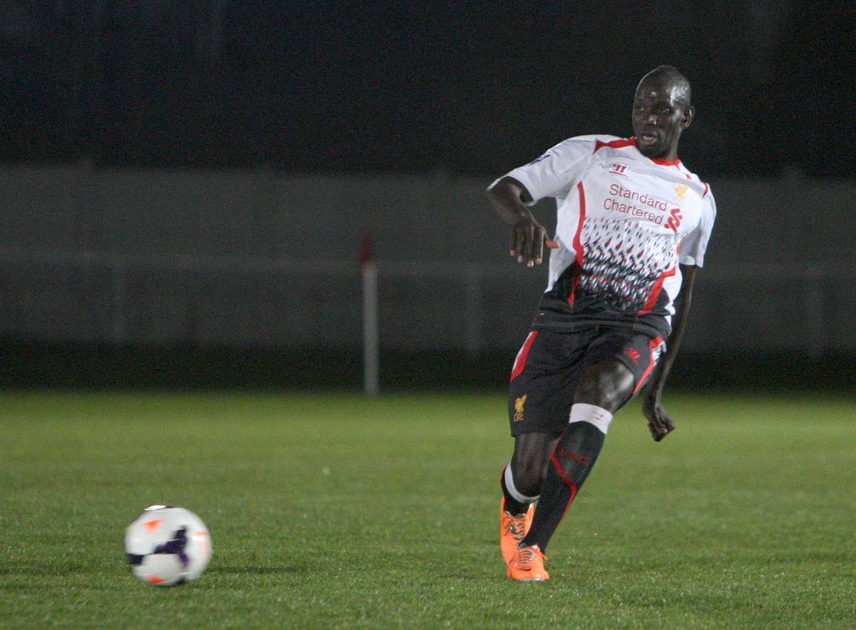 LIVERPOOL, ENGLAND - Friday, March 7, 2014: Liverpool's Mamadou Sakho in action against West Ham United during the Under 21 FA Premier League match at the Rush Green Stadium. (Pic by Nicky Hayes/Propaganda)