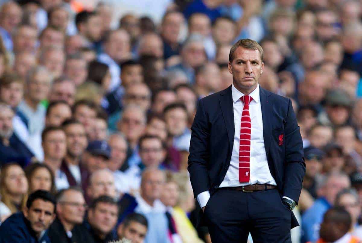 LONDON, ENGLAND - Sunday, August 31, 2014: Liverpool's manager Brendan Rodgers against Tottenham Hotspur during the Premier League match at White Hart Lane. (Pic by David Rawcliffe/Propaganda)